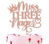 Miss Threenager Cake Topper, Young Wild & Three/Hello 3 Cake Decor, Happy 3rd Birthday Party Decorations Supplies for Baby Girl, Rose Gold Glitter