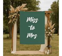 Miss to Mrs Backdrop, Green Miss to Mrs Tapestry - 29" x 37" Natural Bridal Shower Sign for Garden Photo Wall, Woodland Engagement, Welcome Table or Wedding Lawn - Bride to Be Backdrop Décor