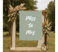 Miss to Mrs Backdrop, Grey Green Miss to Mrs Tapestry - 60" x 90" Soft Boho Bridal Backdrop for Garden Photo Wall, Lawn Gathering, Welcome Sign or Wedding Reception Setting