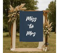Miss to Mrs Backdrop, Navy Miss to Mrs Tapestry - 29" x 37" Elegant Bridal Shower Banner for Wedding Photo Wall, Garden Reception, Welcome Table or Engagement Party - Bride to Be Sign