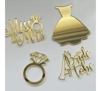 Miss to Mrs & Bride to Be Cupcake Toppers - Set of 4, Mirror Gold Acrylic, 3mm Thick, Premium Laser Cut Bridal Shower Decorations