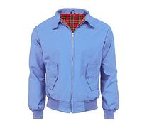 Miss Trendy Classic Vintage Harrington Jacket for Men and Women Retro 1970s Style Bomber Coat with Tartan Lining Unisex Scooter Jacket Casual Outerwear Sky Blue Size XL
