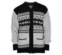 Miss Trendy Mens Classic Zip Up Vintage Plain Knitted Grandad Cardigan Jumper Black/Argyle XL