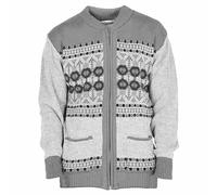 Miss Trendy Mens Classic Zip Up Vintage Plain Knitted Grandad Cardigan Jumper Silver/Argyle M