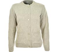 Miss Trendy Womens Ladies Knitted Crew Neck Pocket Front Button Up Aran Cardigan Oatmeal 10-12