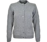 Miss Trendy Womens Ladies Knitted Crew Neck Pocket Front Button Up Aran Cardigan Silver 18-20