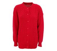 Miss Trendy Womens Ladies Knitted Crew Neck Pocket Front Button Up Aran Cardigan UK 10-24 (UK Size 18-20, RED-BW)