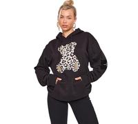 Miss Trendy Women's Long Sleeve Hoodie Sweatshirt with Leopard Print Teddy Graphic, Oversized Baggy Fit Casual Jumper Top, Comfortable Soft Hooded Sweatshirt Plus Size Black 22-24