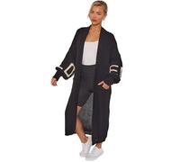 Miss Wow Women Love Balloon Puffy Sleeve Knitted Winter Long Cardigan Sleeves Love Slogan Oversized Cardigans (Black, One Size (Fit 8-22))