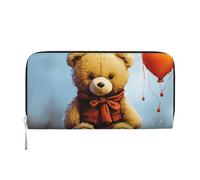 Miss You Bear Leather Wallet For Women Girl, Zip Around Credit Card Holder Long Pu Wallet Clutch Purse Waterproof Travel Handbag