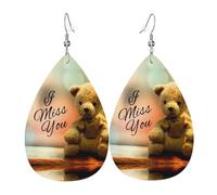 Miss you bear Patterned teardrop-shaped leather earrings Light luxury texture - suitable for daily wear, party date earrings