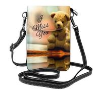 Miss you bear Small crossbody phone wallet with flip cover, perfect for shopping, travel, and everyday use.