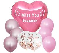 Miss You Daughter Memorial Heart Balloon with String for Daughter's Memorial, Remembrance Ceremony, Sympathy Gift, Tribute Event, Cemetery, Outdoors, Garden Yard, Grave Markers, Bouquet Topper