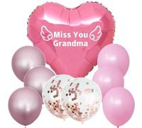 Miss You Grandma Memorial Heart Balloon with String for Grandma’s Memorial, Remembrance Ceremony, Sympathy Gift, Tribute Event, Cemetery, Outdoors, Garden Yard, Grave Markers, Bouquet Topper