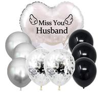Miss You Husband Memorial Heart Balloon with String for Husband's Memorial, Remembrance Ceremony, Sympathy Gift, Tribute Event, Cemetery, Outdoors, Garden Yard, Grave Markers, Bouquet Topper