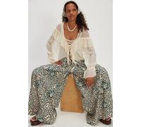 Miss You Most Printed Wide-Leg Pants at Free People in Olive Combo, Size: US 0 - female