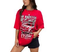 MISSACTIVER Women’s Oversized Graphic Print T-Shirt Cartoon Drop Shoulder Short Sleeve Casual Graphics Tee Shirt, Red, M