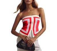 MISSACTIVER Women's Y2K Color Block Knit Bandeau Tops Strapless Sleeveless Split Asymmetric Hem Backless Tube Crop Top Corset, Red, M