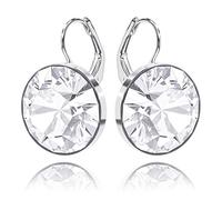 missaqua Solitaire Gorgeous Earrings Embellished with Austrian Crystals for Women Round Leverback Drop Pierced Earrings Jewelry Gifts for Her, 0.43 Inch, Rhodium-plated-base, crystal