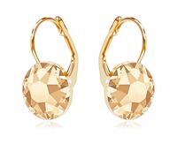 missaqua Solitaire Gorgoues Earrings Embellished with Swarovski Crystals for Women Round Leverback Drop Pierced Earrings Jewelry Gifts for Her, Main Crystal - 0.39 Inch equal to 10mm, 14K-Gold-plated-base, crystal
