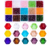 MissAudrey 1800pcs 4mm Faceted Crystal Bicone Glass Beads for Jewelry Making 15 Color Bicone Shaped Crystal Beads for DIY Craft Bracelets Necklaces Earrings Jewellery Making with Container Box