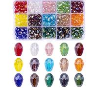 MissAudrey 300pcs Crystal Teardrop Glass Beads for Jewellery Making 8x12mm Faceted Tear Drop Beads for DIY Crafting Jewelry Making 15 AB Colors Plated Waterdrop Shape Loose Spacer Bead