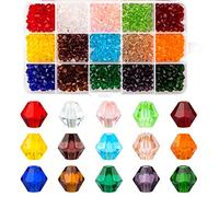 MissAudrey 900pcs 6mm Faceted Crystal Bicone Glass Beads for Jewelry Making 15 Color Bicone Shaped Crystal Beads for DIY Craft Bracelets Necklaces Earrings Jewellery Making with Container Box