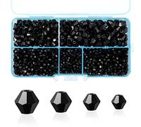 MissAudrey Bicone Crystal Beads for Jewelry Making, Lot 850pcs 3mm 4mm 6mm 8mm Black Faceted Bicone Shaped Glass Beads for DIY Craft Bracelets Necklaces Earrings Suncatcher Beading