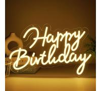 MissAudrey Happy Birthday Led Neon Sign for Backdrop Birthday Party Decoration, USB Powered Happy Birthday Sign with Dimmable Switch（Warm White, 17x12 Inch）