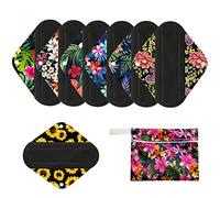 MissC2C 7pcs Set 1pc Mini Wet Bag + 6pcs 8 Inch Bamboo Charcoal Cloth Menstrual Pads/Reusable Sanitary Pads/Mama Panty Liners