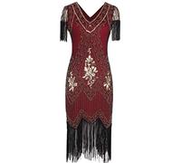MISSCHEN 1920 Dresses Great Gatsby Dress Themed Roaring 20s Dresses Flapper Dress with Sleeve YLS018 L Burgundy Gold