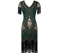 MISSCHEN Women's 1920s Great Gatsby Dress Sequin Art Deco Flapper Dress with Short Sleeve YLS018 L Green Gold