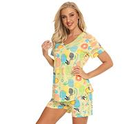 Misscoo Women Pajamas Set Shorts Pyjama Set Cotton Soft Nightwear Shorts Pants for Women Ladies Spring Summer Pajamas Set Sleepwear
