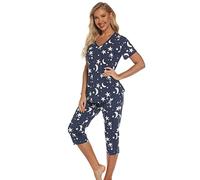 Misscoo Women Pajamas Set Sleeveless Loungewear Capri Pants for Women Ladies Girls Students Cotton Spring Summer Pajamas Set Sleepwear Nighty