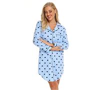 Misscoo Women's Cotton Sleep Shirt, Long Sleeve Button-Down Nightshirt ，Flannel Night Shirt (Five Sizes) Blue