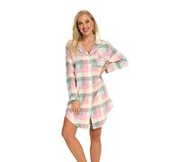 Misscoo Women's Cotton Sleep Shirt, Long Sleeve Button-Down Nightshirt ，Flannel Night Shirt (Five Sizes) Yellow