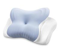 MISSCOZY Ergonomic Pillow for Side Sleeper-Orthopedic Cervical Pillow for Neck Pain, Anti Snore Sleep Apnea, Butterfly Memory Foam Neck Support Side/Back/Stomach Sleepers with Washable Cover (Blue)
