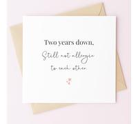 MissDaisy-Funny 2nd Anniversary Card "Two Years Down Still Not Allergic" - Cotton Anniversary Card for Husband Wife | Premium 300gsm Cardstock 5.7x5.7 Inch Square | With Envelope | Perfect for Couples