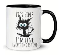 MissDaisy It's Fine I'm Fine Funny Coffee Mug - Cute Cat Gift for Work, Office, Christmas, Parties