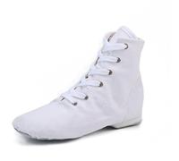 missfiona Jazz Boots Dance Shoes for Women Lace up Ballroom Dance Flat with Split Sole(4, White)