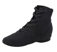 missfiona Jazz Boots Dance Shoes for Women Lace up Ballroom Dance Flat with Split Sole(7, Black)
