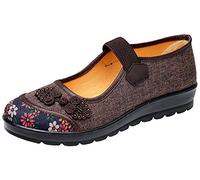 missfiona Mary Jane Shoes for Women Old Beijing Cloth Shoes Chinese Slipper Work Flat(3, Coffee Cloth)
