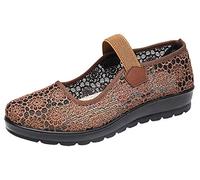 missfiona Mary Jane Shoes for Women Old Beijing Cloth Shoes Chinese Slipper Work Flat(4.5, Brown)