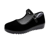missfiona Womens Black Velvet Mary Jane Shoes China Dance Flat Cloth Work Walking Shoes Wide Fit (4, Black)