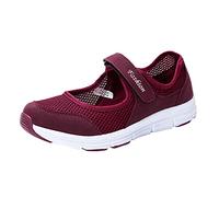 missfiona Womens Mary Jane Sneaker Flat Shoes Breathable Walking Work Shoes(4,Burgundy)