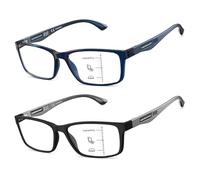 Missfive 2 Pack Lightweight Office Varifocal Reading Glasses, TR90 Near Progressive Reading Glasses Men, Blue Light Blocking, Mid-Near Range, Matt Black&Blue, 1.25x