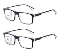 Missfive 2-Pack Mens Light Multifocus Progressive Reading Glasses Blue Light Blocking, Multifocal Spring Hinge No-Line Trifocal Readers Black Eyeglasses, Workspace For Near Range, +2.0