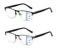 Missfive 2 Pack Occupational Varifocal Glasses Mens, Near Progressive Multifocal Reading Glasses, Metal Half Frame Eyewear With Spring Hinge, Workspace Up To 1 Metre, 2.75x