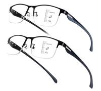 Missfive 2 Pack Occupational Varifocal Glasses Mens, TR90 Near Progressive Multifocal Reading Glasses, Half Frame Blue Light Blocking Multifocus Readers, Workspace Up to 1 Metre, 2.25x