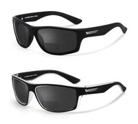 Missfive 2-Pack Ultimate Mens Bifocal Sunglasses with Readers Built In Sporty Upgraded Wrap Frame, UV400 Protection Driving & Reading Glasses for Outdoor +2.5